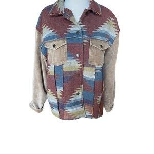 Pol Jacket Shacket Southwestern Pattern Corduroy Sleeves Women's Size L